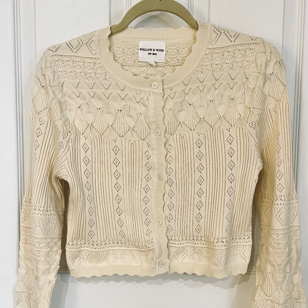 Willow & Wind cream ivory cardigan knit sweater top shirt size L Large ( 10 12 )